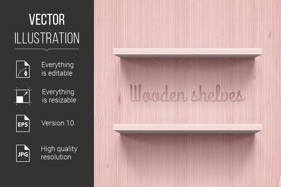 Two Horizontal Wooden Shelves - Vector Image