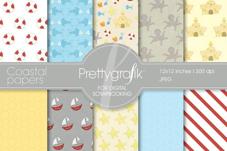 Coastal Nautical Digital Papers - Vector Image