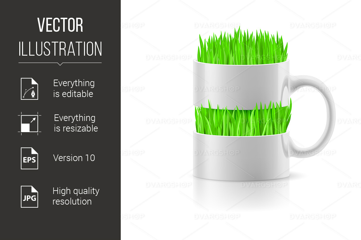 White Mug with Insertion of Grass - Vector Image