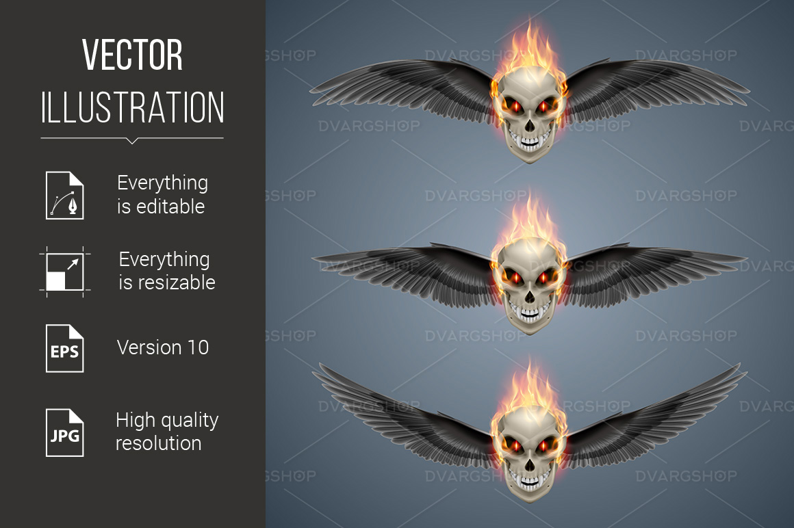 Flaming Mutant Skulls - Vector Image