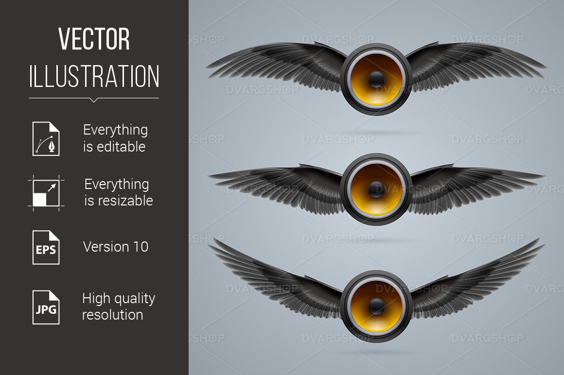 Three Two-Winged Music Speakers - Vector Image