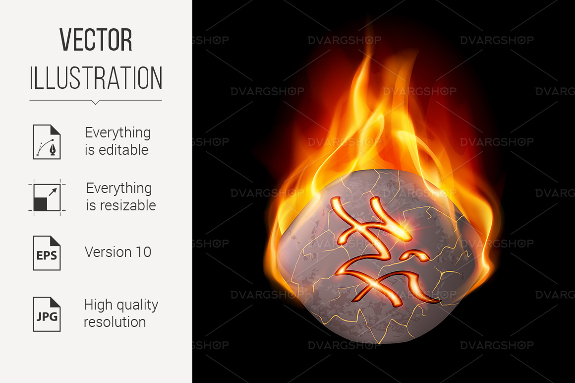 Burning Stone with Magic Rune - Vector Image