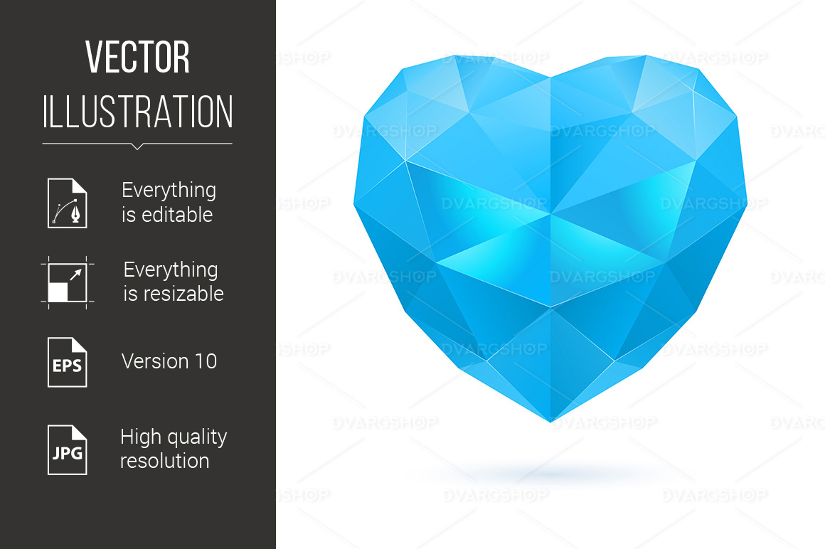 Blue Polygonal Heart on White Background - Vector Image