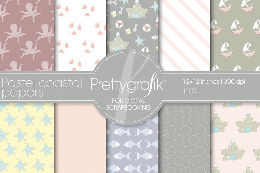 Pastel Coastal Digital Paper - Vector Image