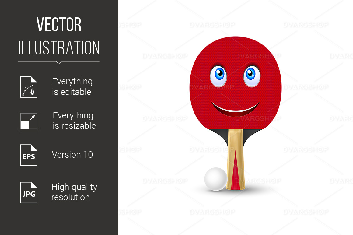 Tennis Racket and White Ball - Vector Image