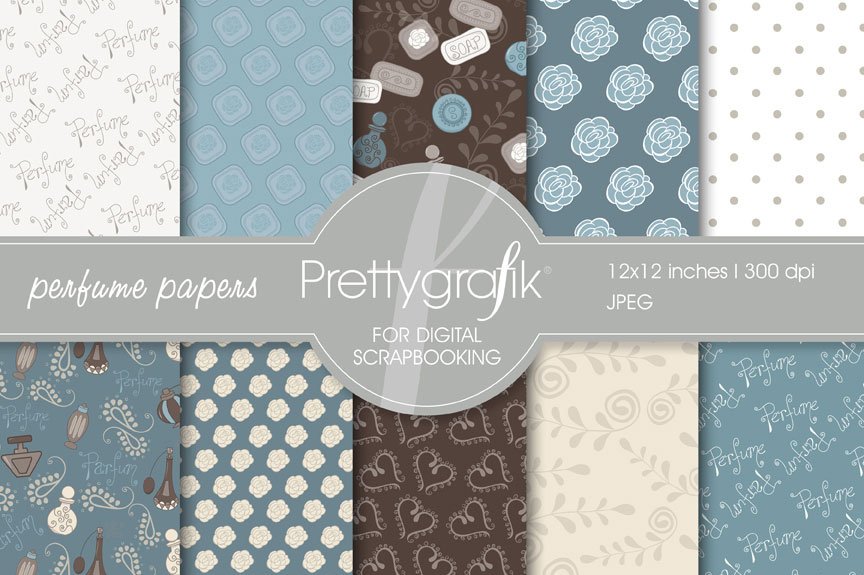 Perfume Digital Scrapbook Papers set - Vector Image