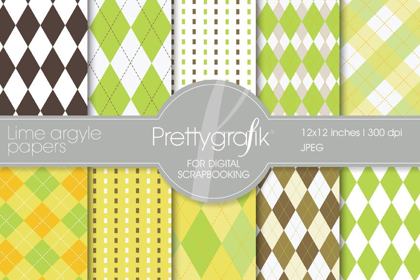 Lime Argyle Digital Paper - Vector Image