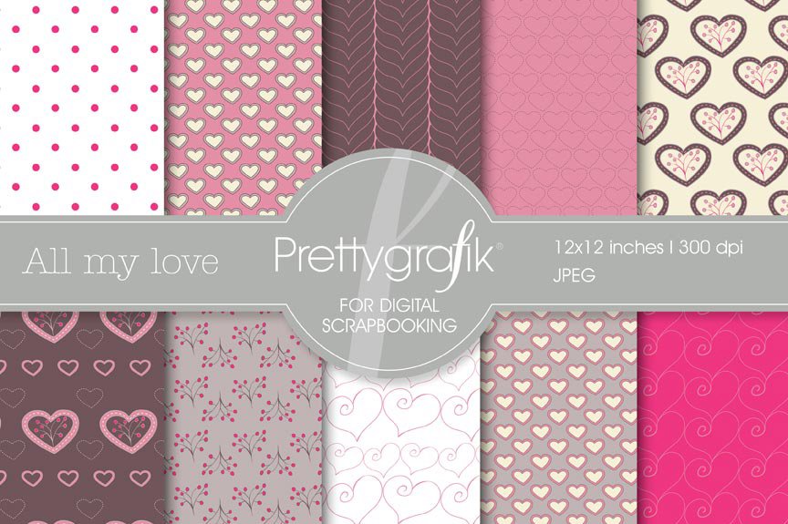 Valentine, Heart Digital Paper - Vector Image