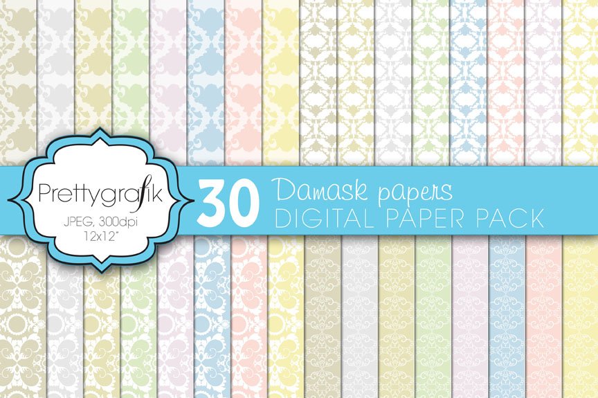 Damask Digital Paper, Commercial Use - Vector Image