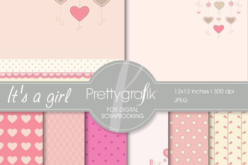 Baby Girl Digital Paper, Commercial - Vector Image