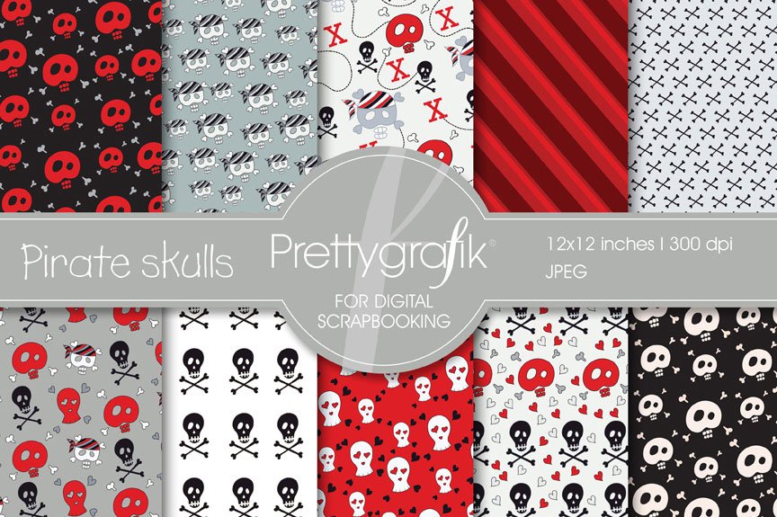 Pirate Skulls Digital Paper - Vector Image