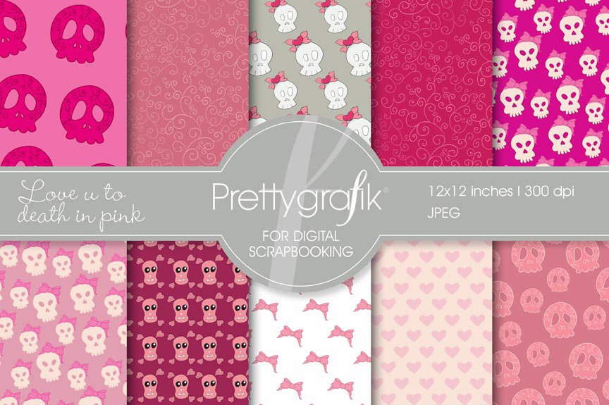 Cute Skulls Digital Paper - Vector Image