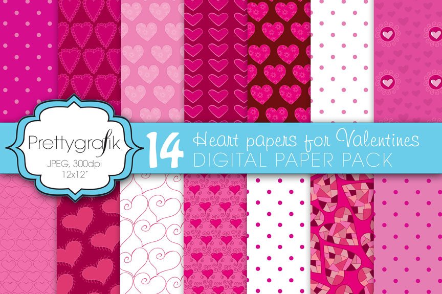 Valentine Heart Digital Paper - Vector Image