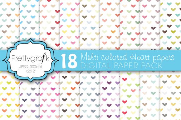 Multi Colored Heart Digital Paper - Vector Image