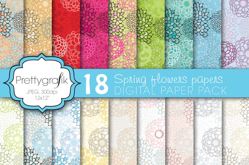 Flower Digital Paper, Commercial Use - Vector Image