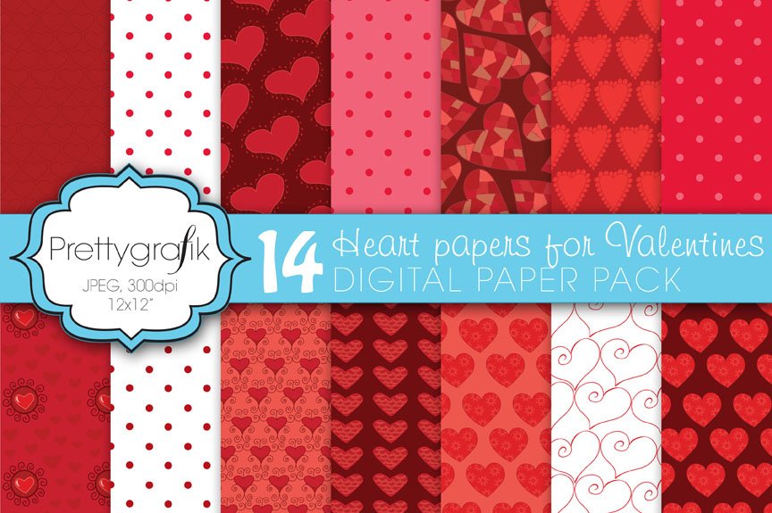 Valentine Heart Digital Paper - Vector Image