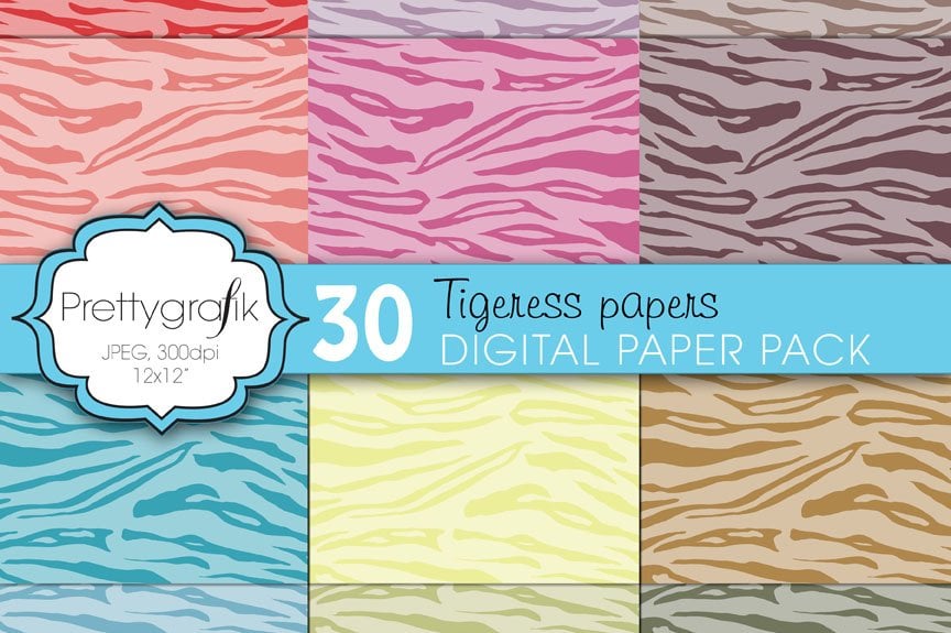 Tiger Animal Print Digital Paper - Vector Image