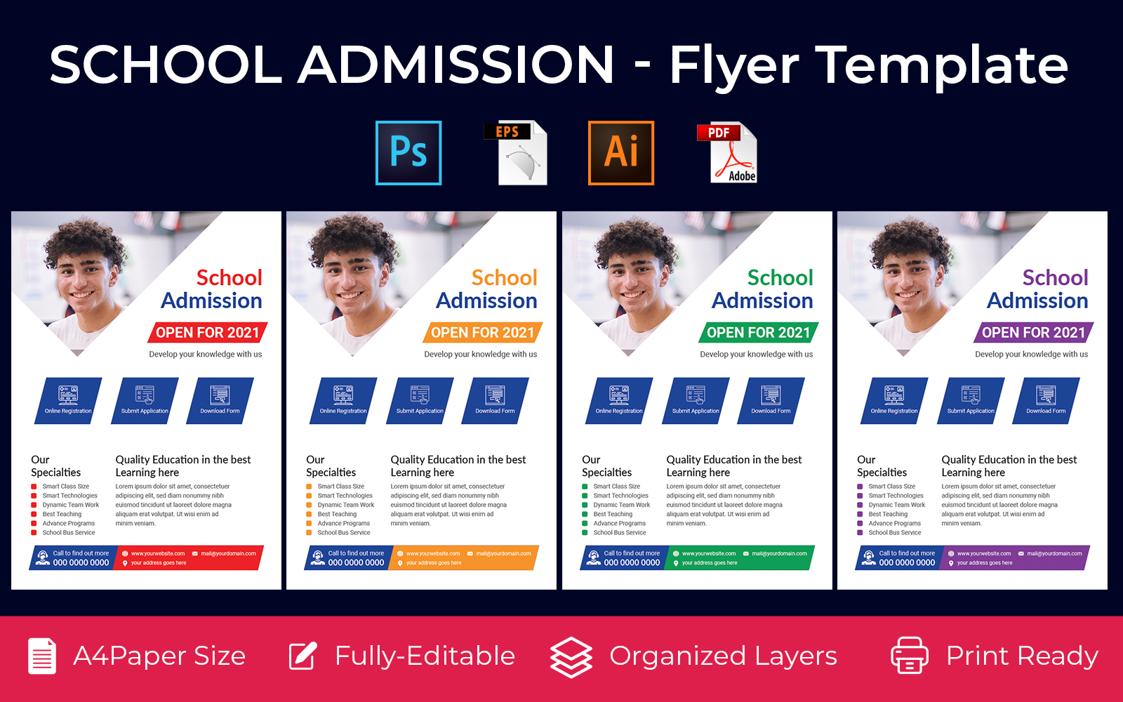 School Admission promotion flyer PSD, AI design volume-2