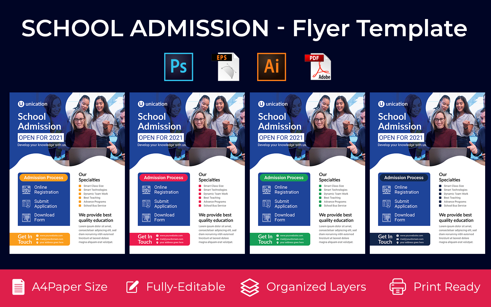 School Admission promotion flyer PSD, AI  design volume-3
