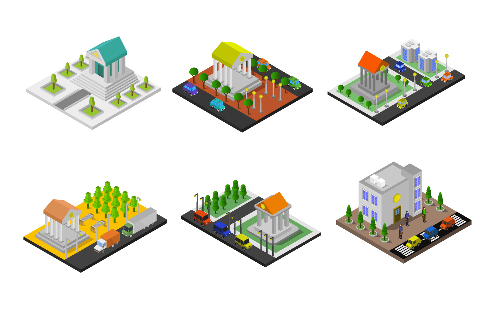 Isometric Bank Set On White Background - Vector Image