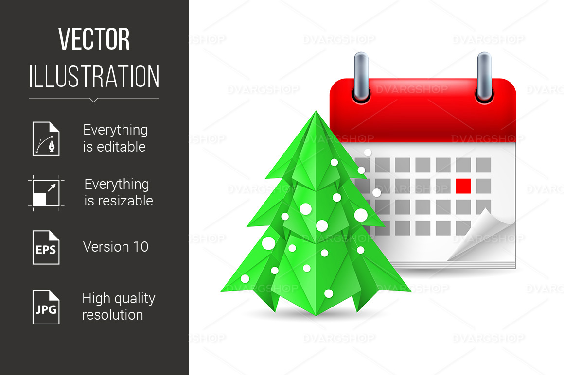 Paper Pine Tree and Calendar - Vector Image