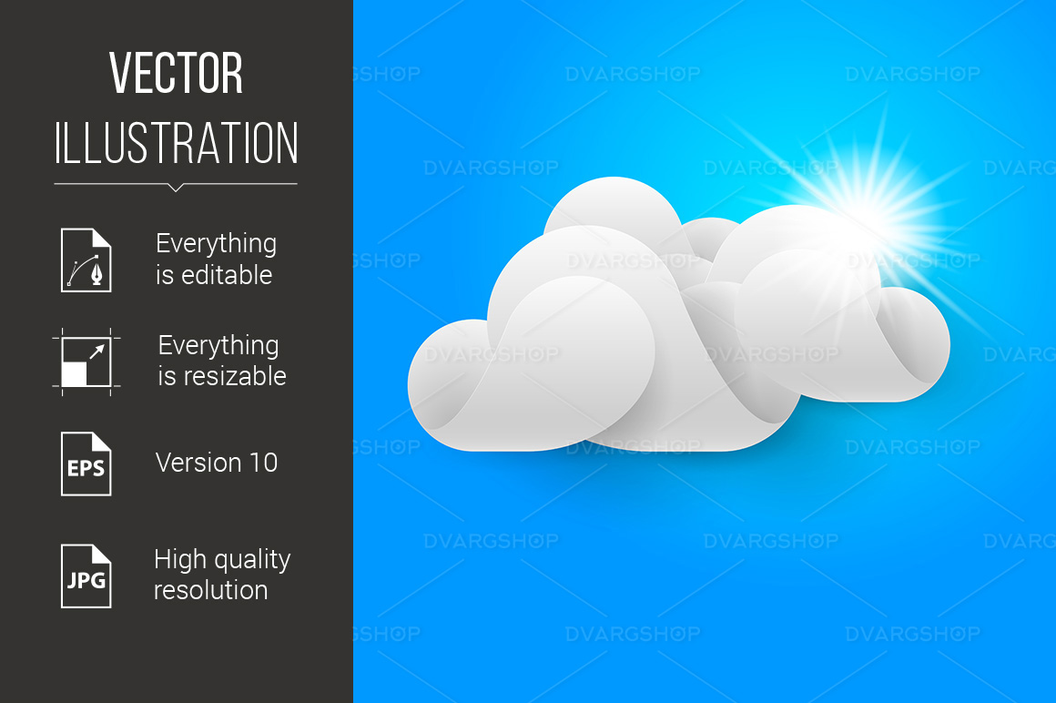 One White Cloud on Blue Sky - Vector Image