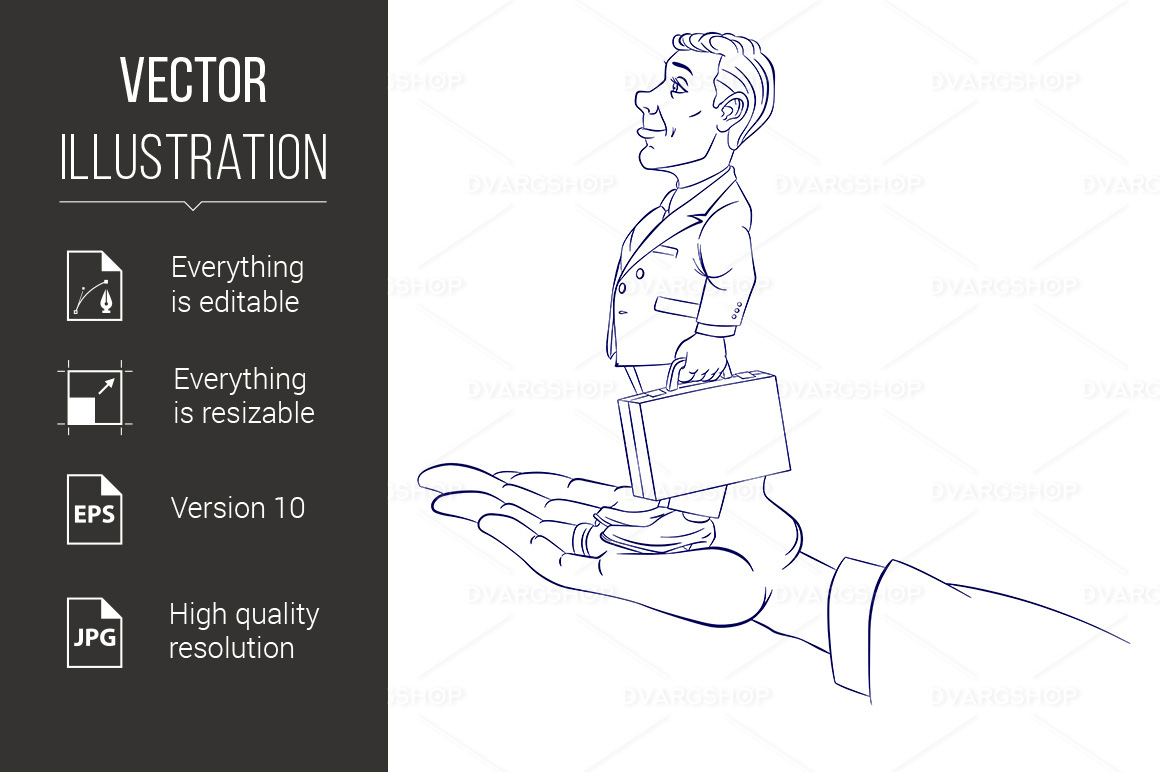 Businessman Stands on the Hand - Vector Image