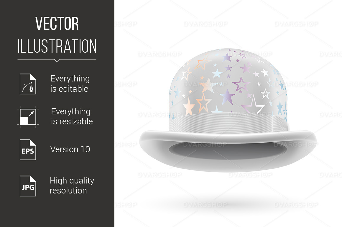 White Starred Bowler Hat - Vector Image