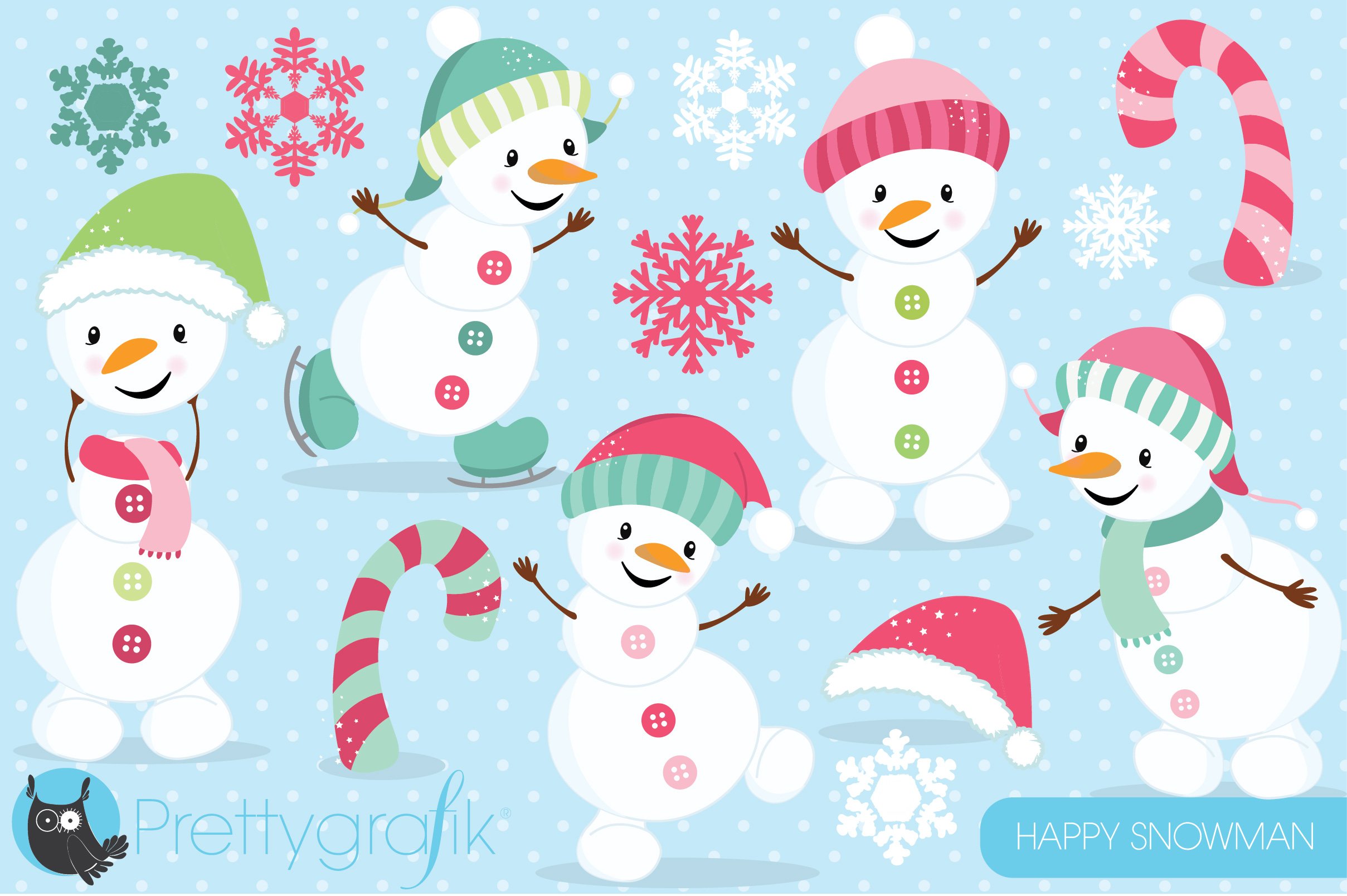 Happy PINK Snowman Clipart - Vector Image