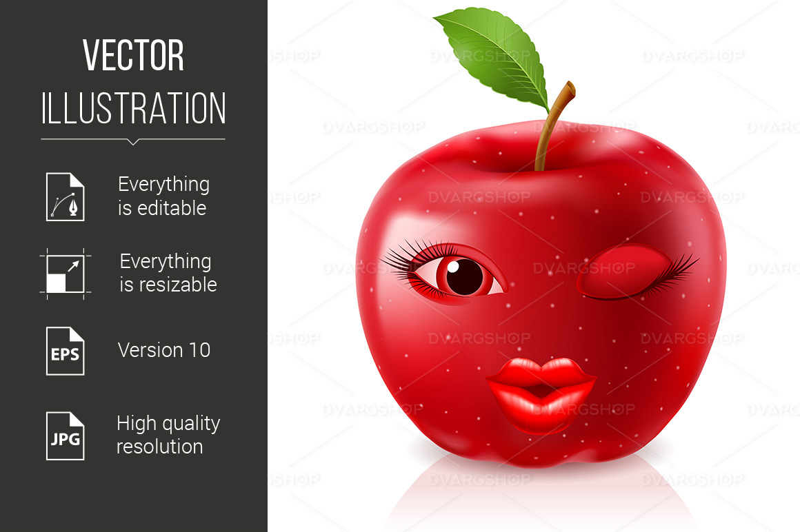 Cartoon Red Apple - Vector Image