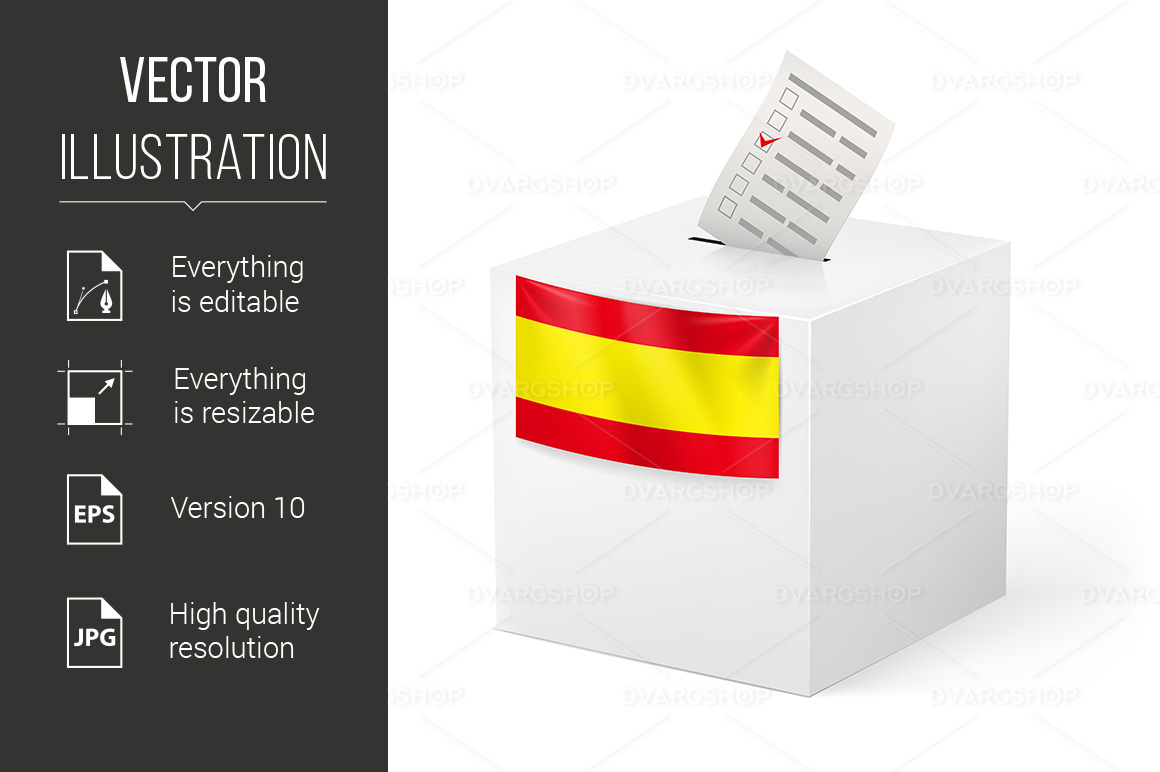 Ballot Box With Voicing Paper Spain - Vector Image