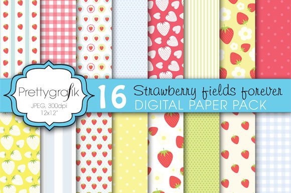 Strawberry Digital Paper, Commercial - Vector Image