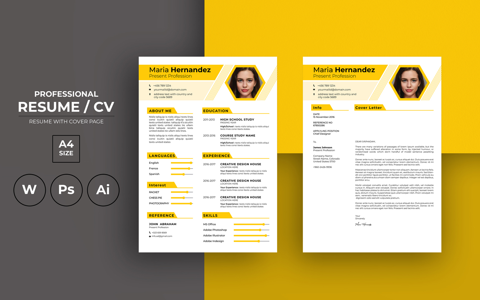 Minimal Creative Yellow CV Resume Template