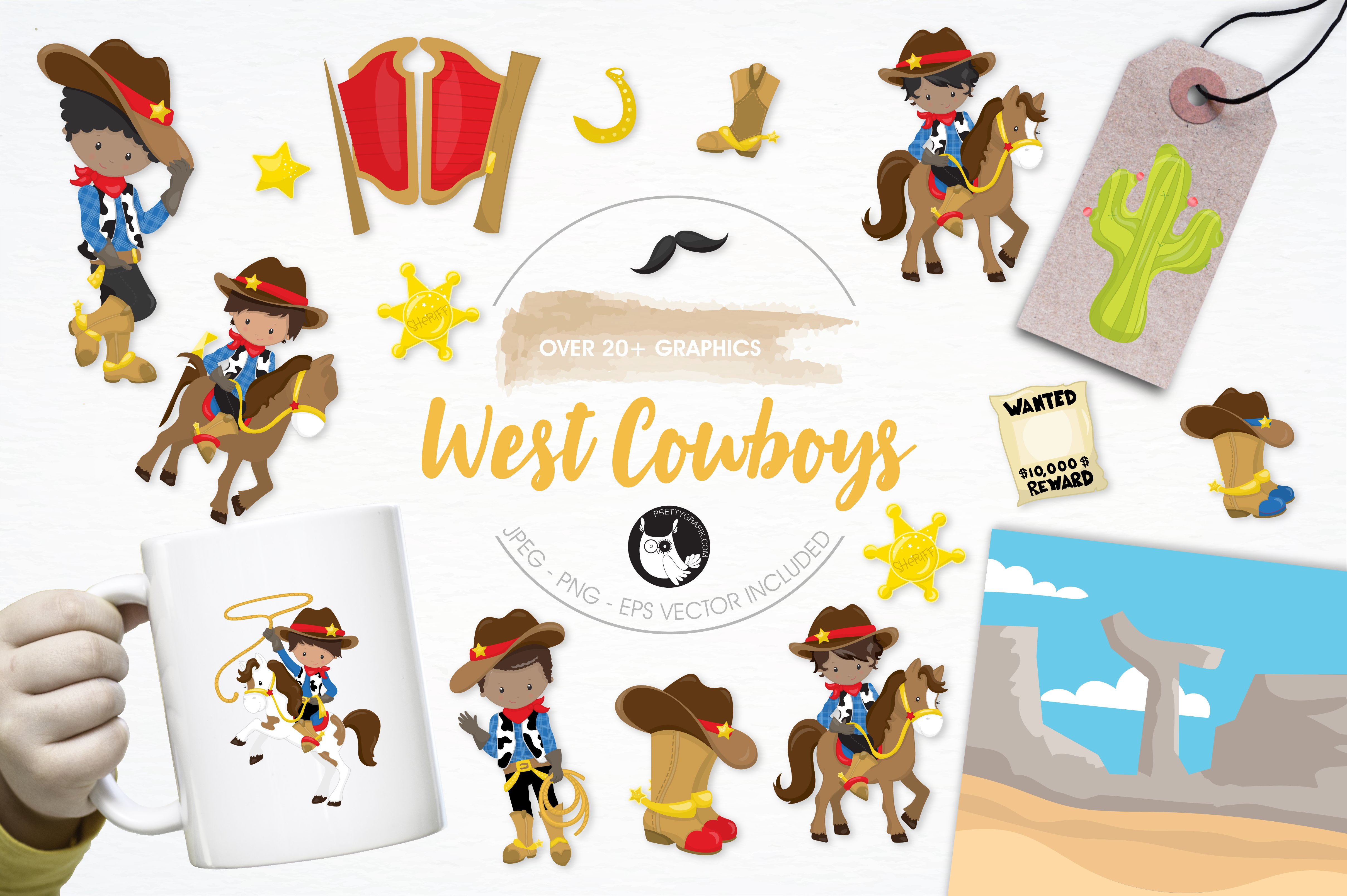 Wild West Cowboys Illustration Pack - Vector Image