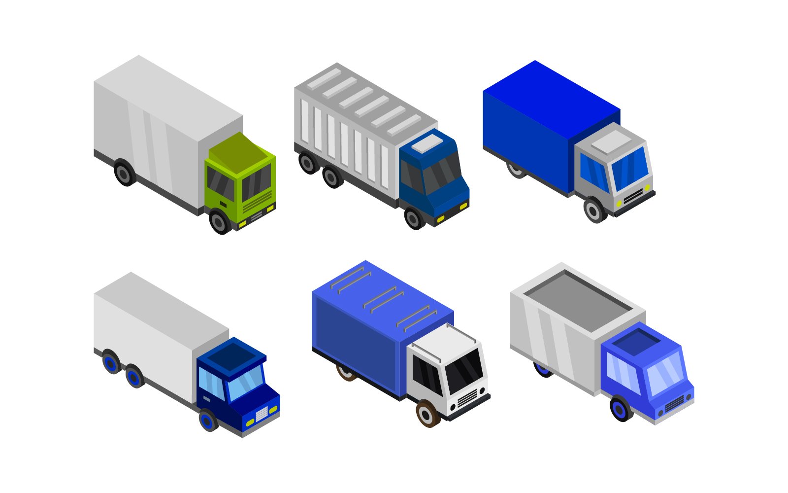 Set Of Isometric Trucks - Vector Image