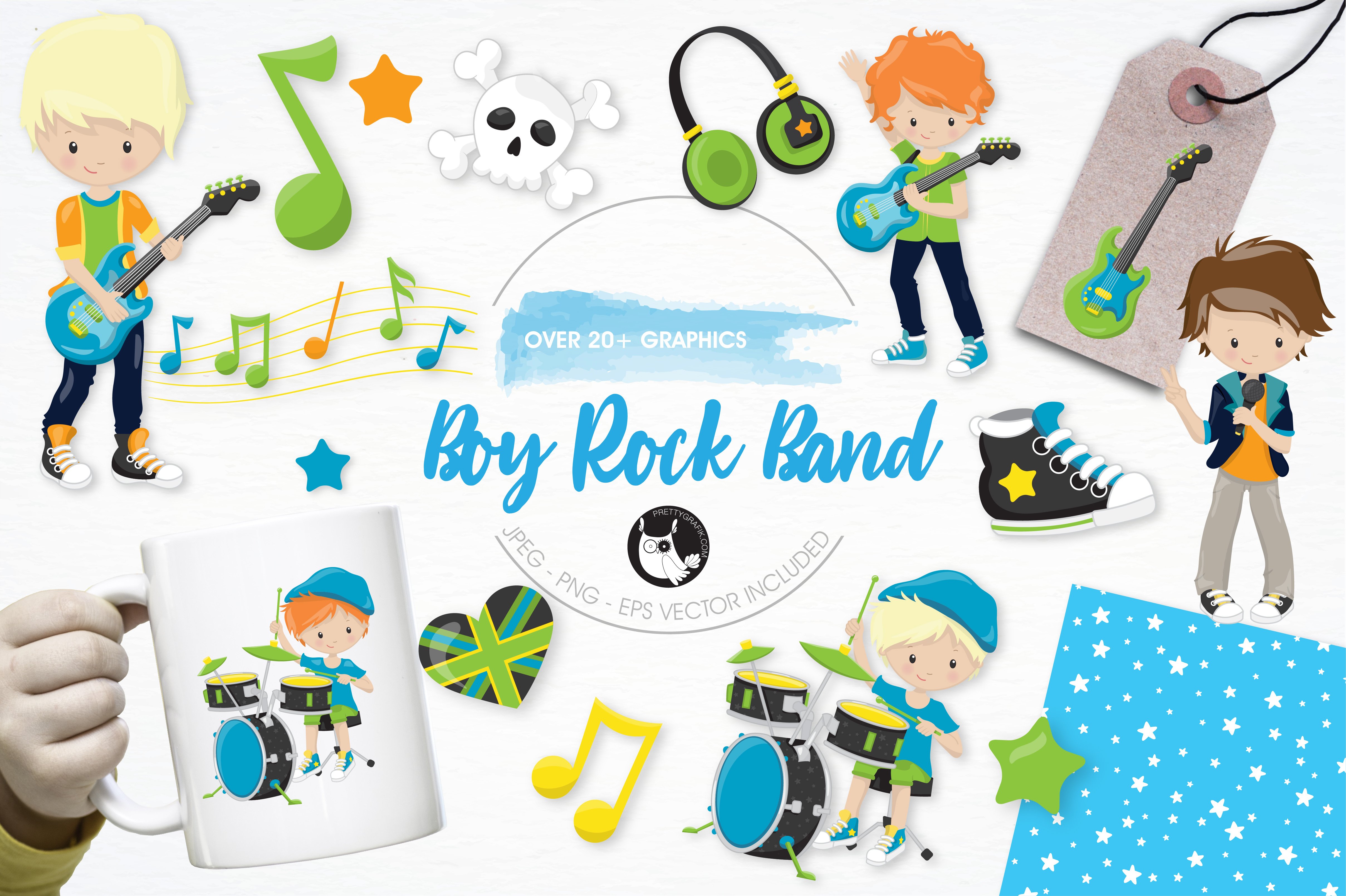 Boy Rock Band Illustration Pack - Vector Image