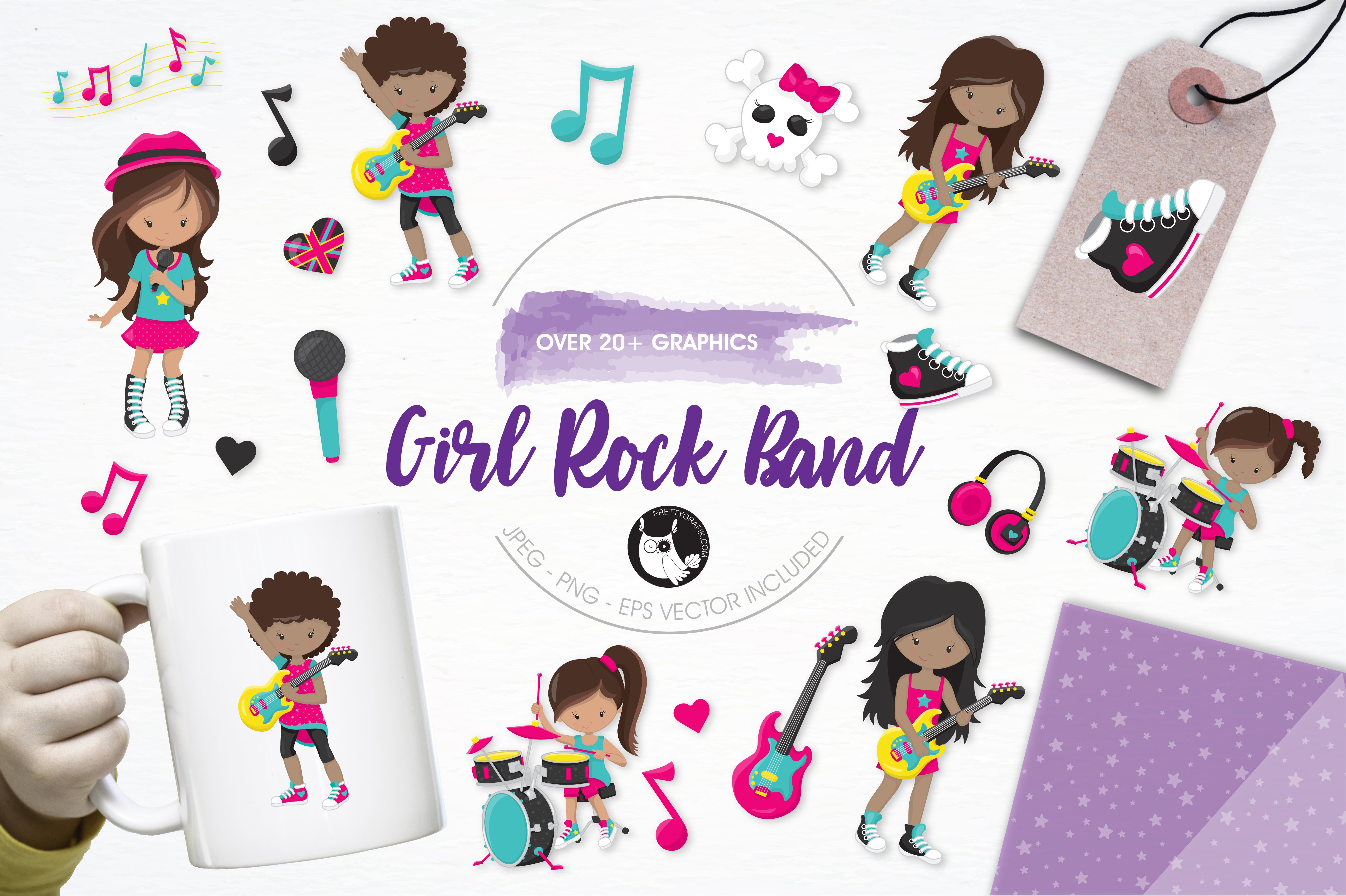 Girl Rock Band Illustration Pack - Vector Image