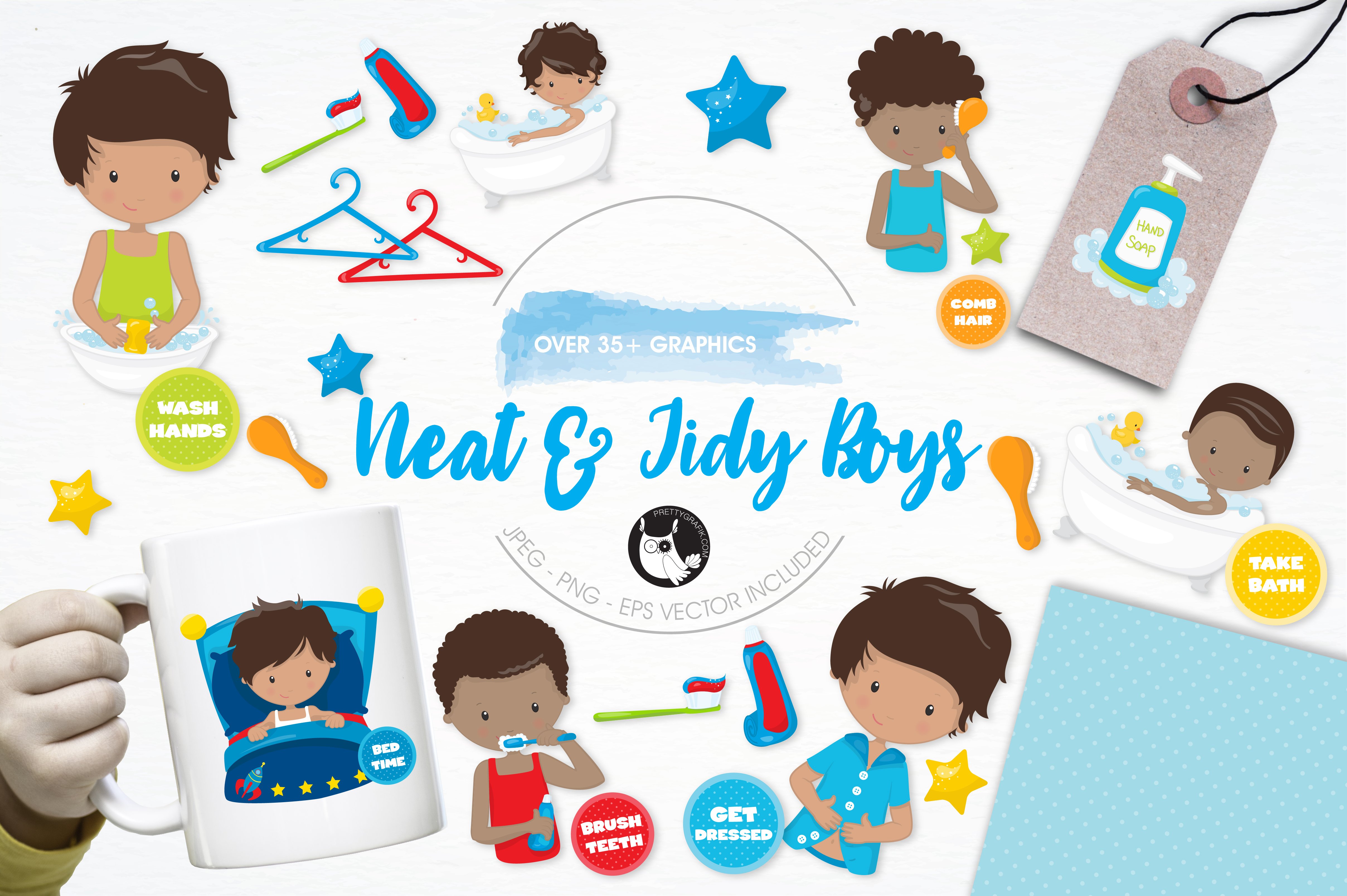 Boys Hygiene Illustration Pack - Vector Image