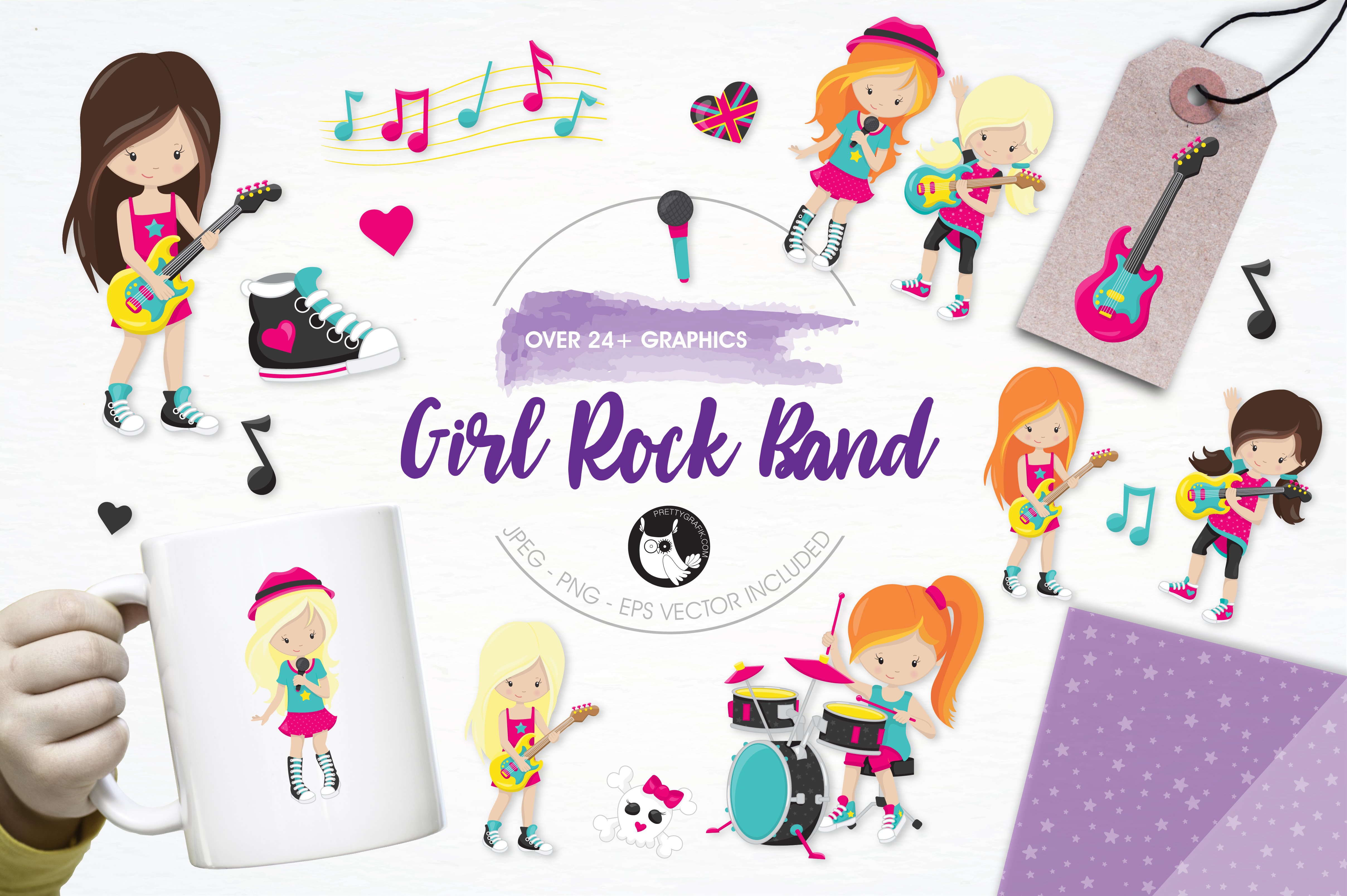 Girl Rock Band Illustration Pack - Vector Image