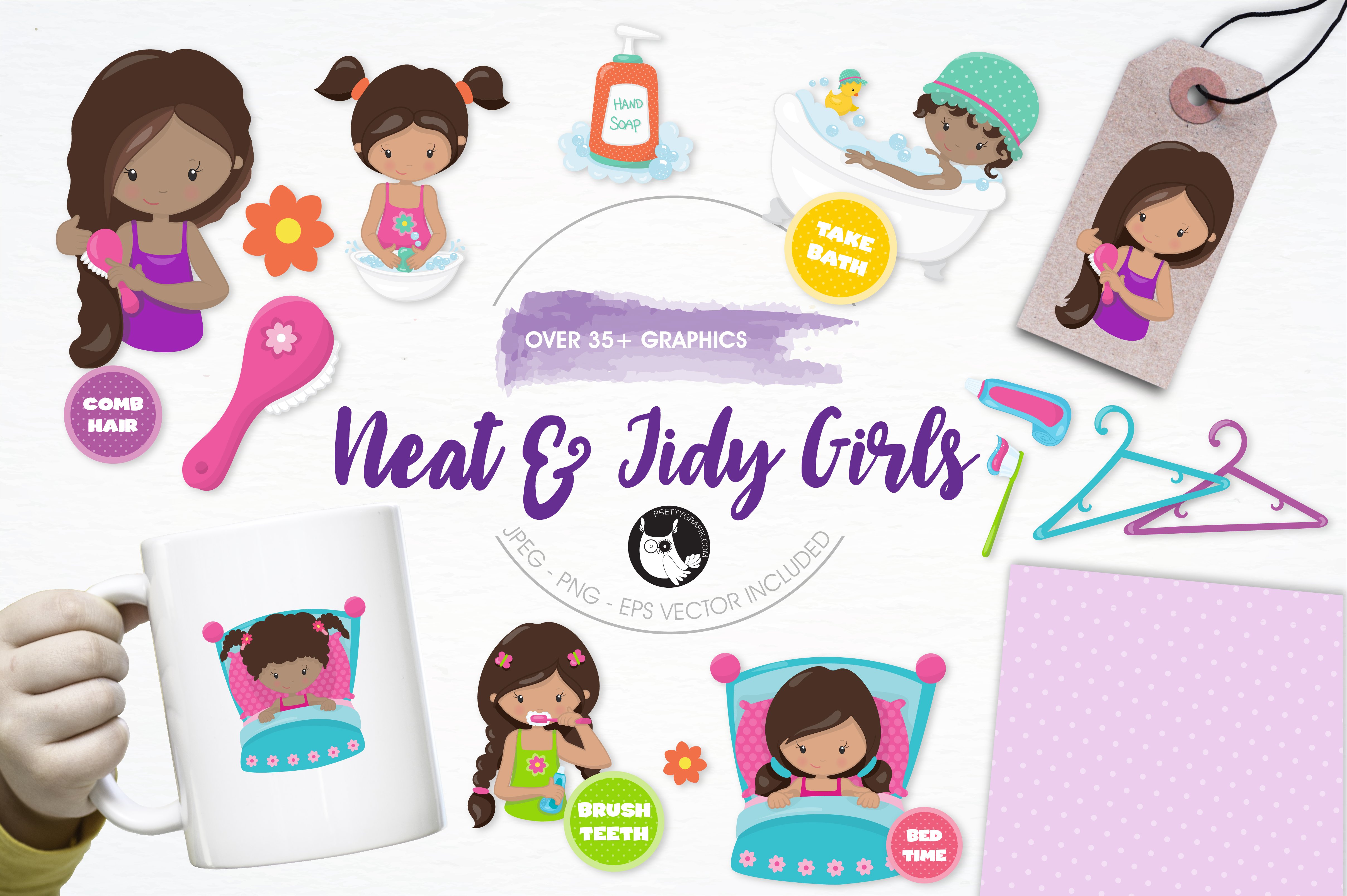 Girls Hygiene Illustration Pack - Vector Image