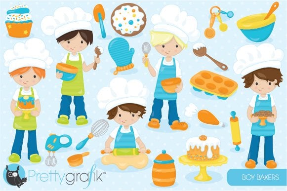 Baking Boys Clipart - Vector Image