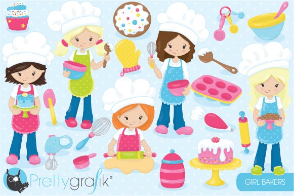 Baking Girls Clipart - Vector Image