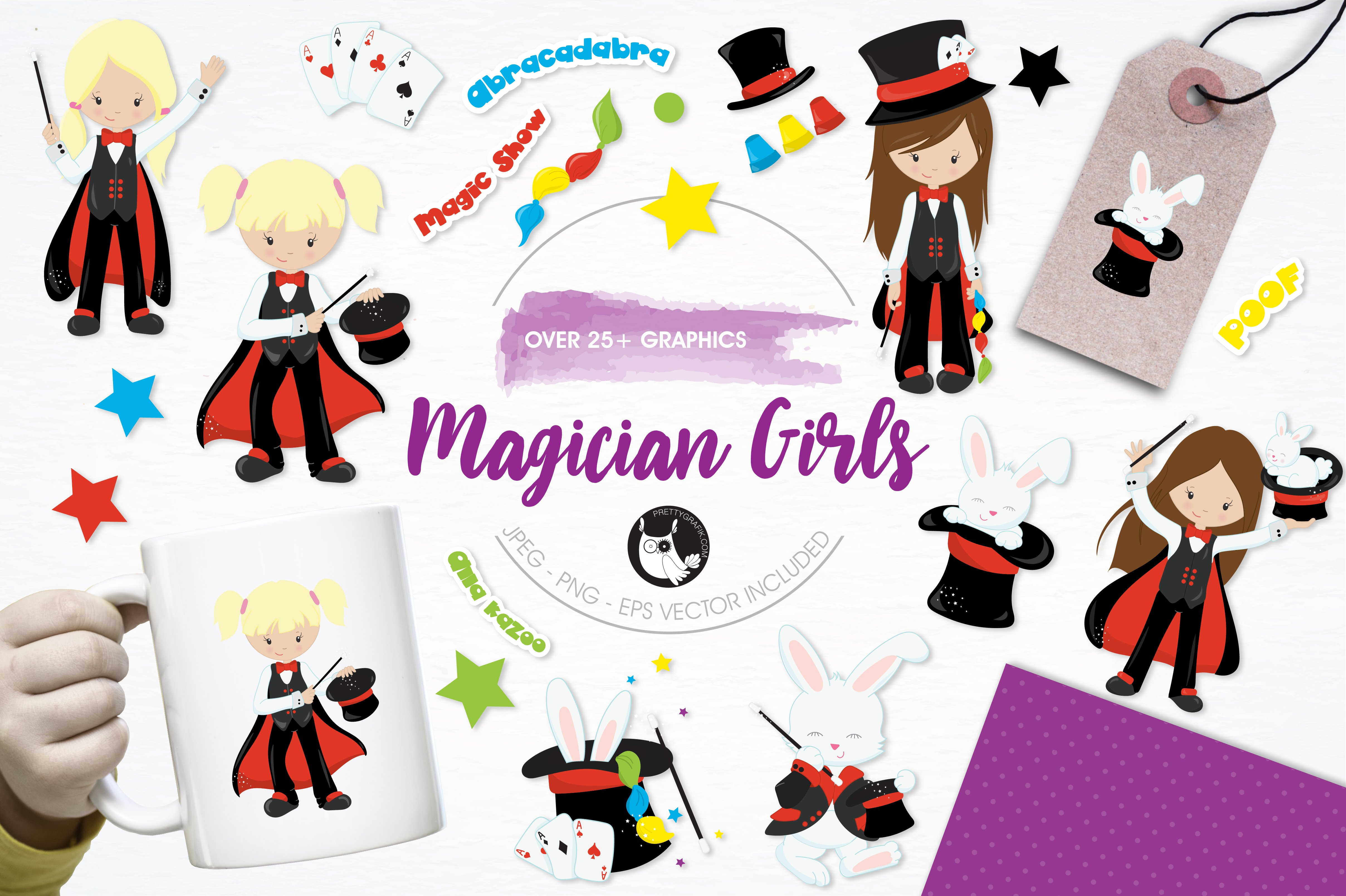 Magician Girls Illustration Pack - Vector Image