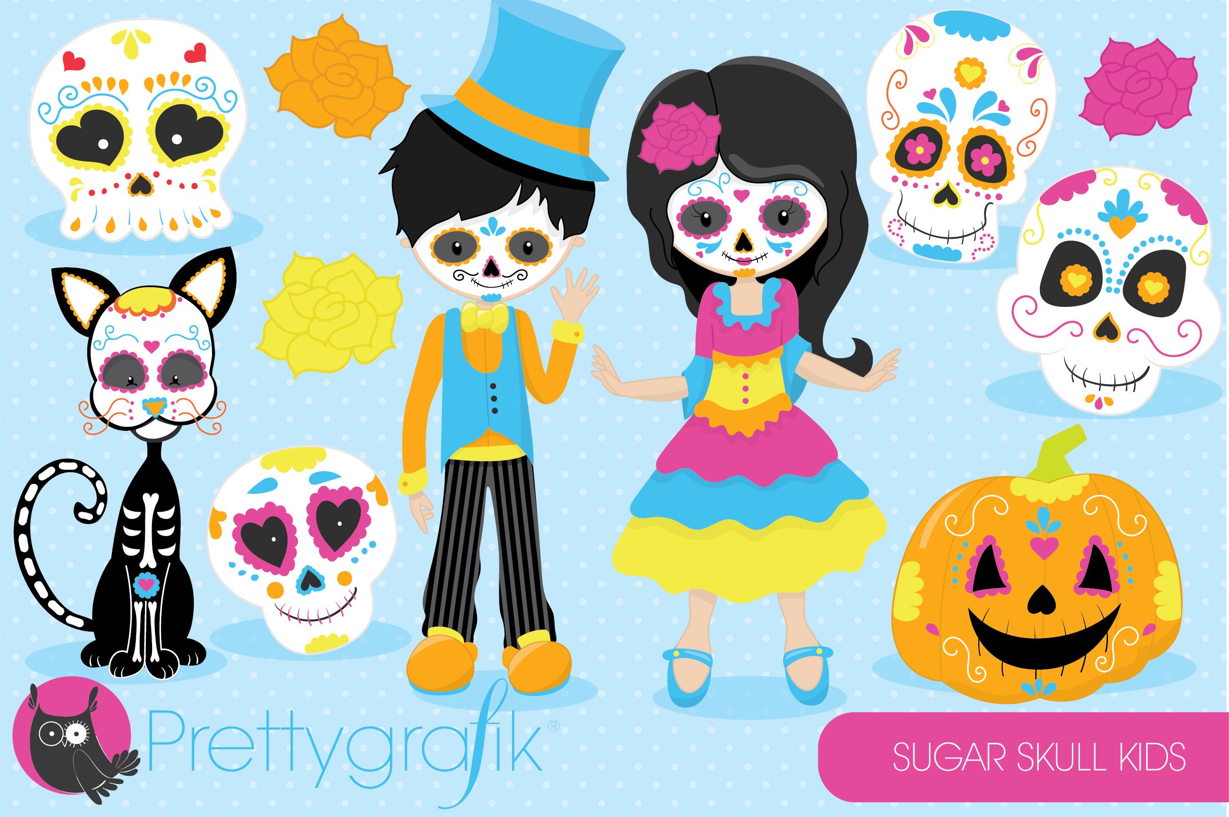 Sugar Skull Kids Clipart - Vector Image