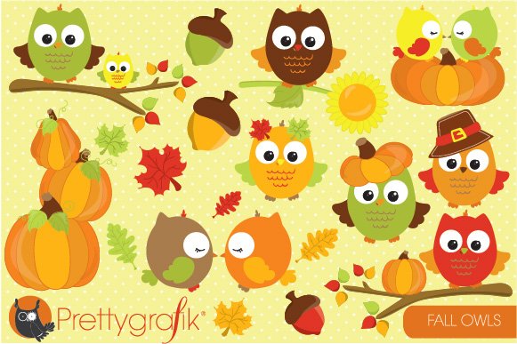 Fall Owls Clipart - Vector Image