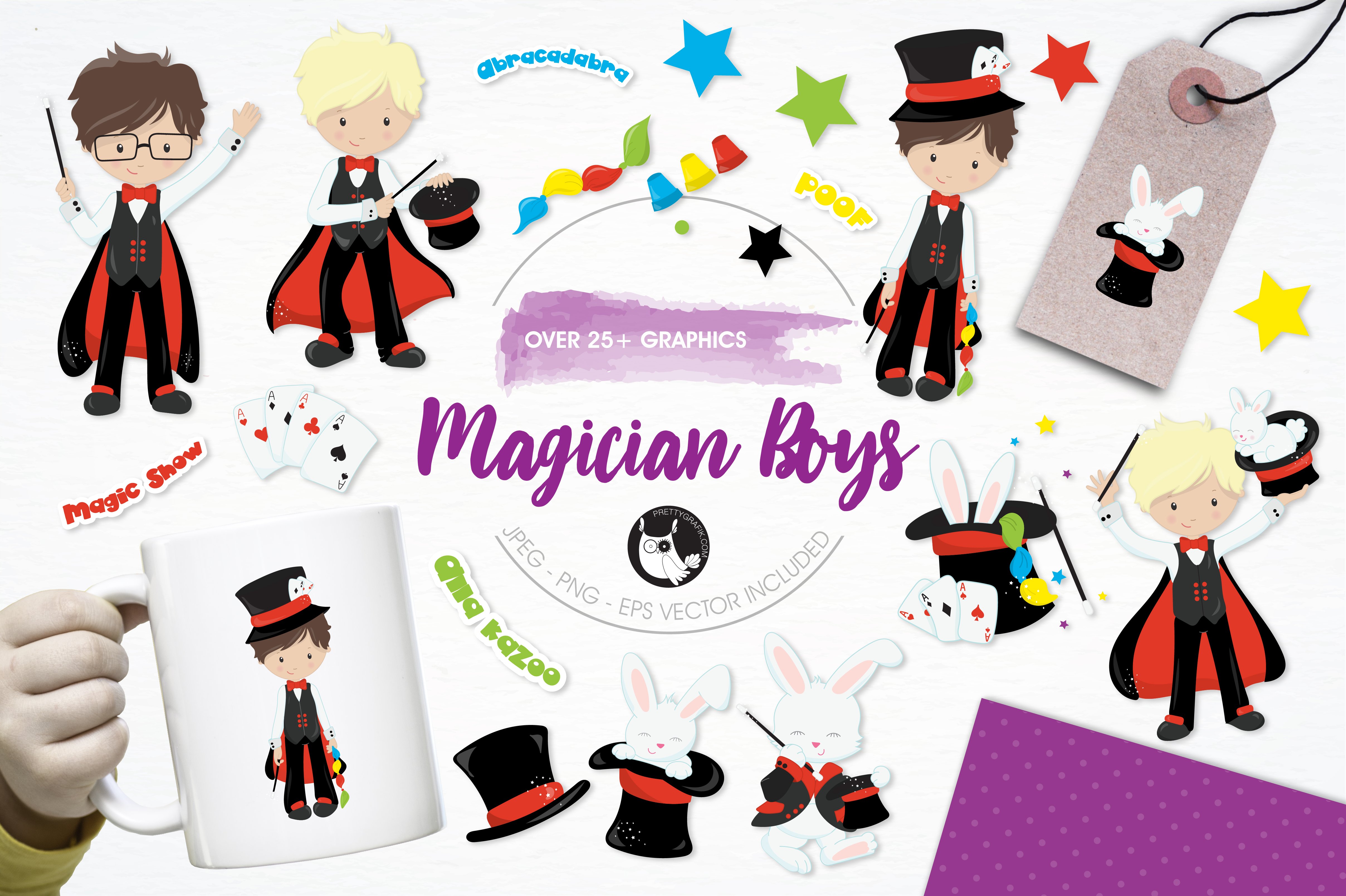 Magician Boys Illustration Pack - Vector Image