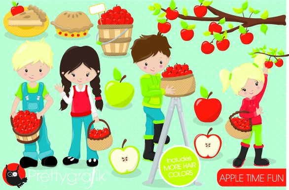 Apple Picking Clipart - Vector Image