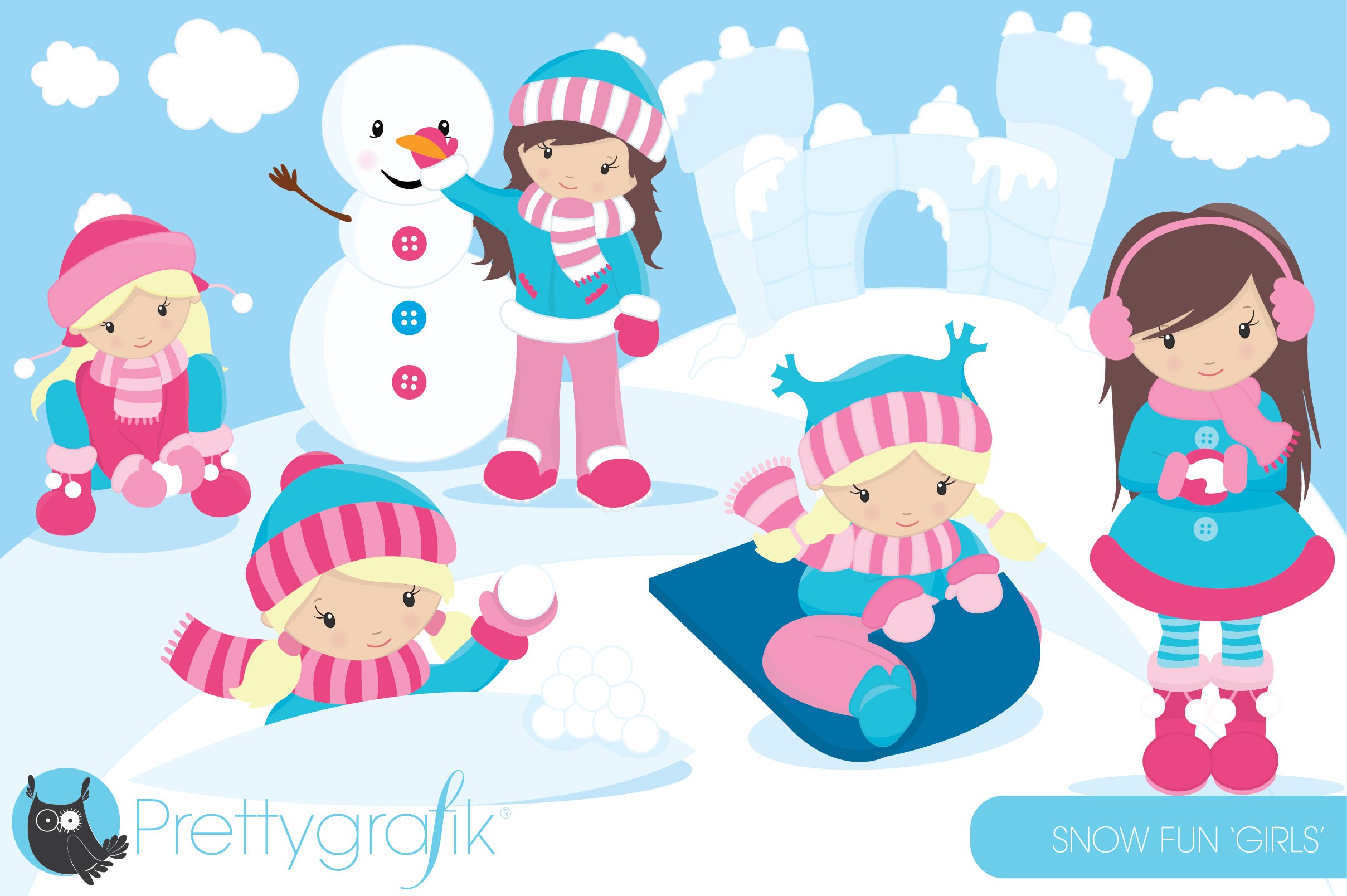 Snow Girls Clipart Commercial Use - Vector Image