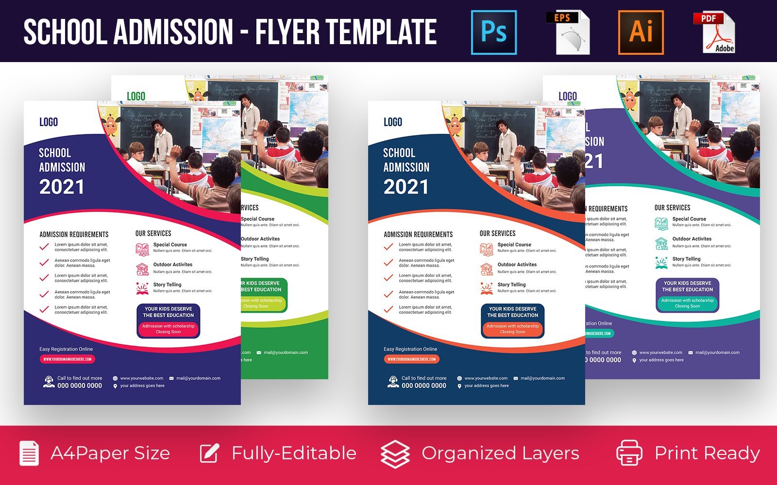 School Admission promotion flyer PSD, AI design volume-14