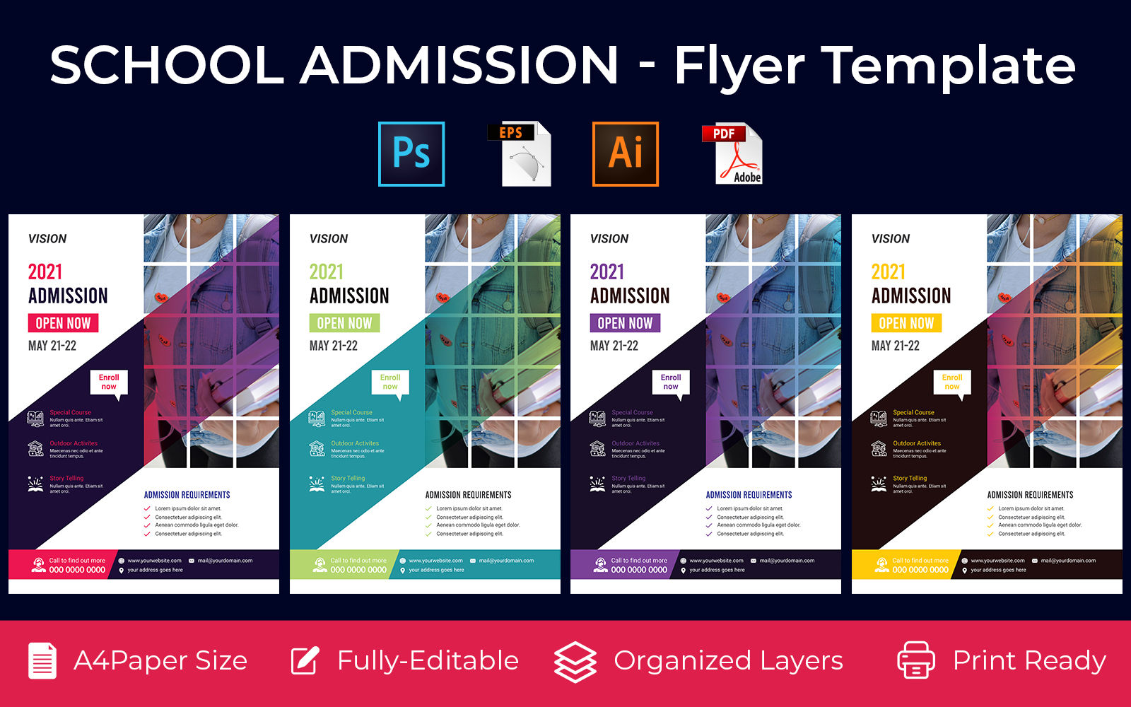 School Admission promotion flyer PSD, AI design volume-12